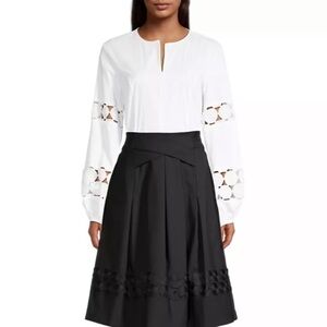 Donna Karan Eyelet Long Sleeve Blouse in White